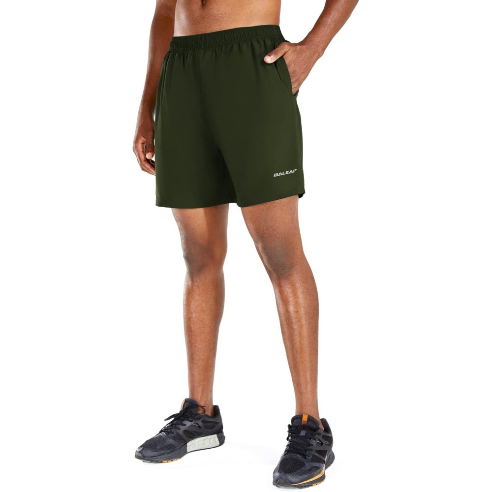 image:imagebaleaf Mens 5 Running Athletic Shorts with LinerNo LinerArmy Green