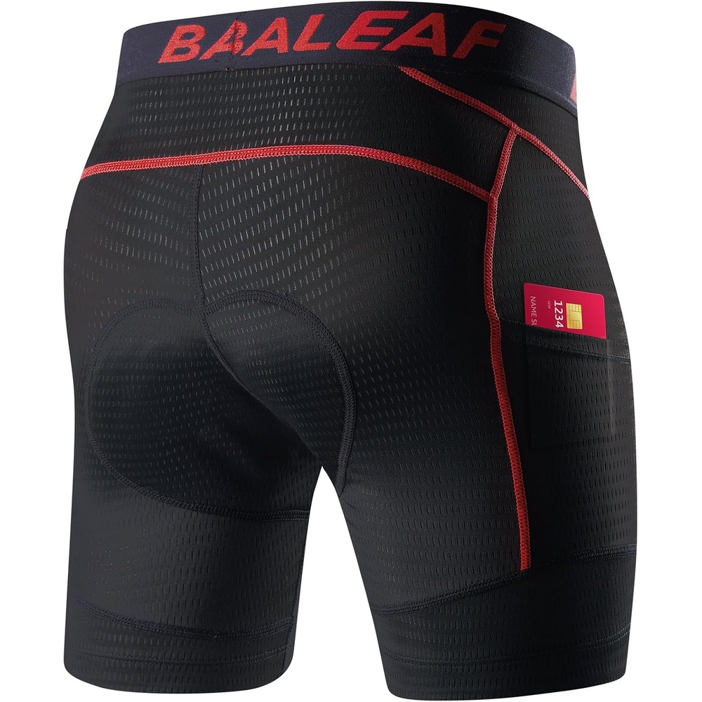 image:imagebaleaf Mens Cycling Underwear 4D Padded Bike Shorts Pocket Mountain Bike Liner Bicycle GearRed