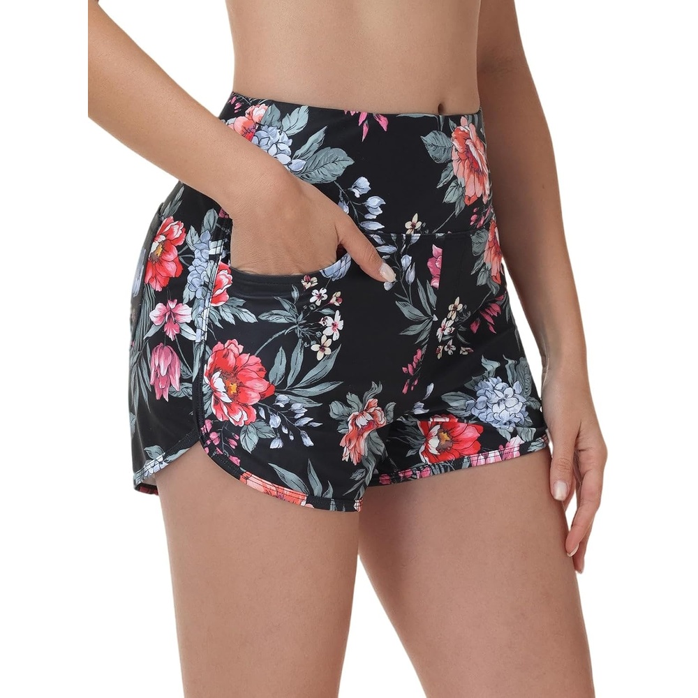 image:imagebaleaf Womens 3 Swim Shorts with VelcroSealed PocketsRed Floral