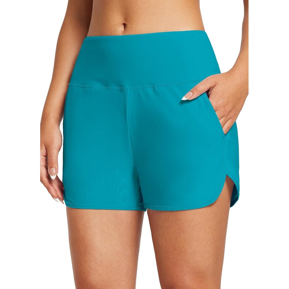 image:imagebaleaf Womens 357 Swim Shorts High Waisted Board Quick Dry PocketAqua Blue