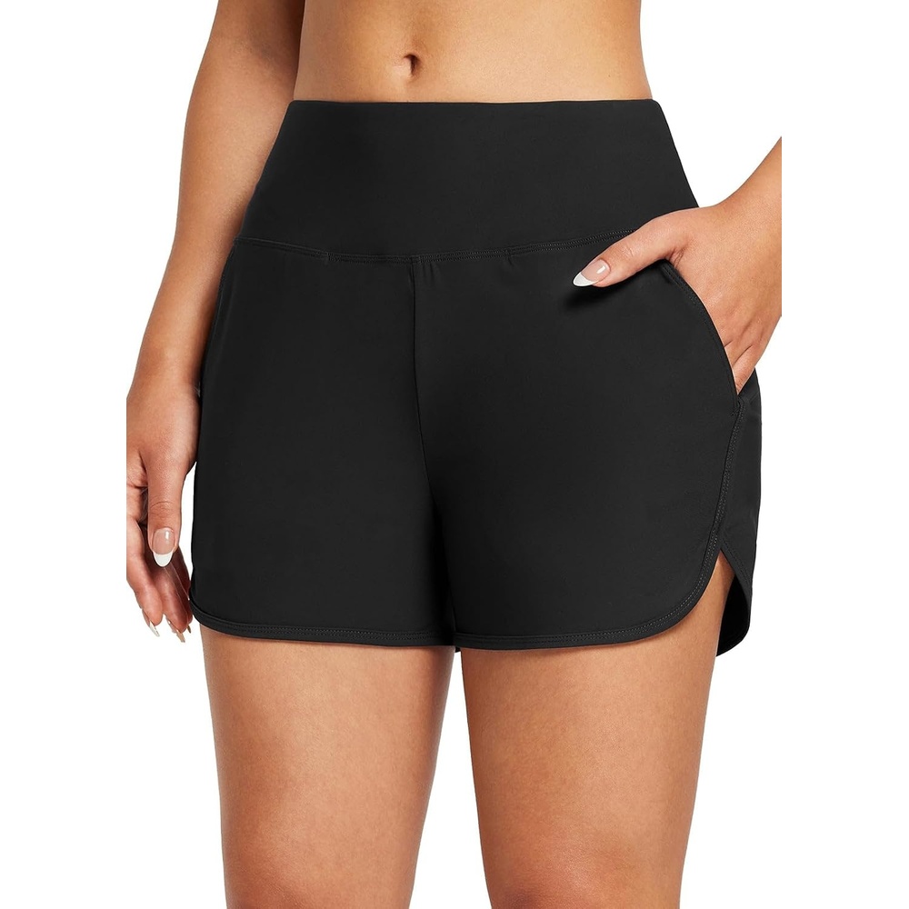 image:imagebaleaf Womens 357 Swim Shorts High Waisted Board Quick Dry PocketBlack