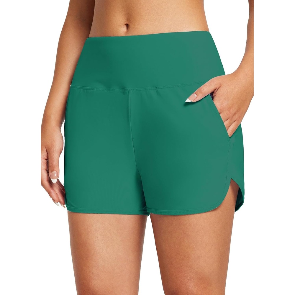 image:imagebaleaf Womens 357 Swim Shorts High Waisted Board Quick Dry PocketTurquoise