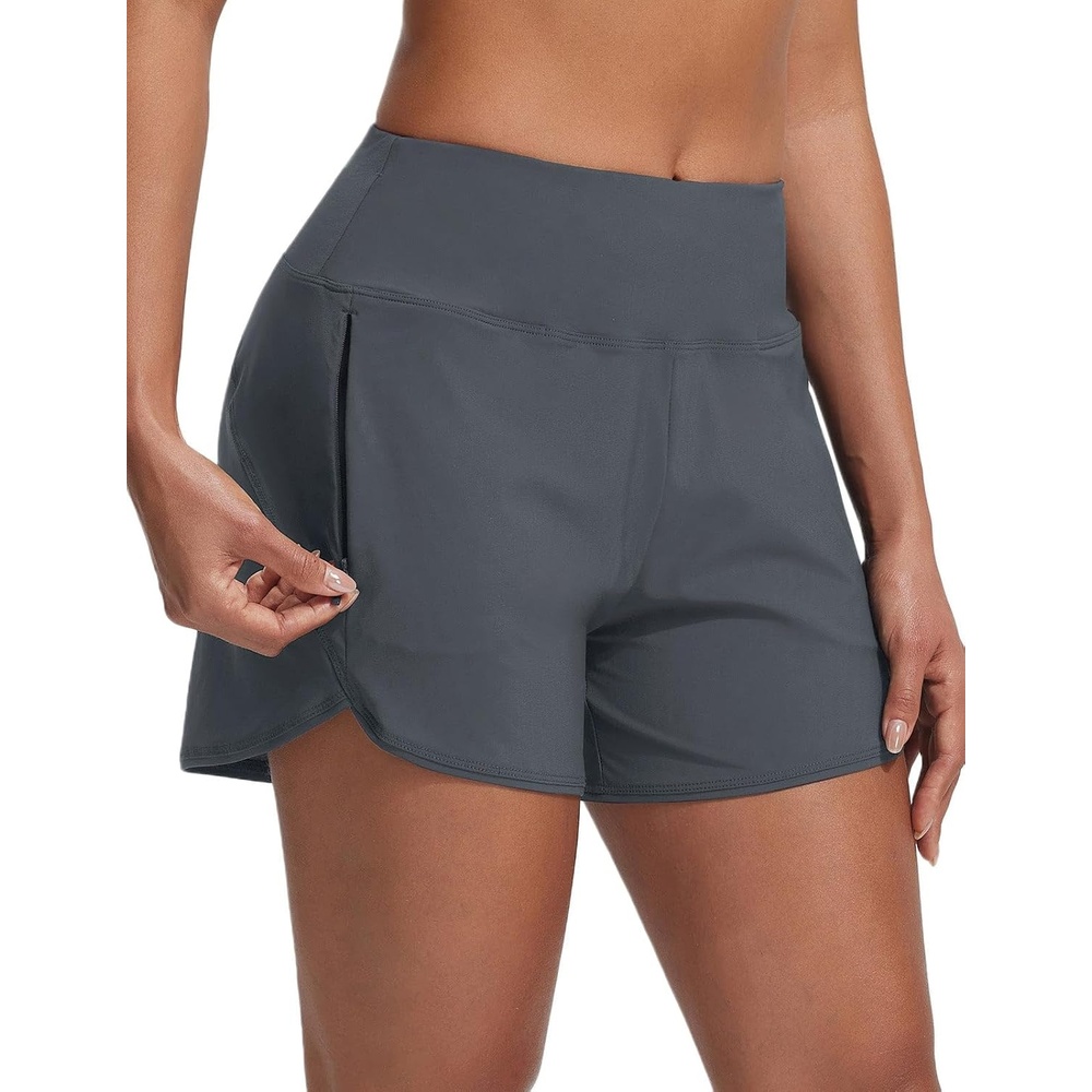 image:imagebaleaf Womens 4 High Waisted Swim Shorts with Zipper PocketsDark Gray