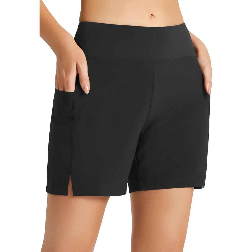 image:imagebaleaf Womens 5 7 Quick Dry High Waisted Swim Shorts with LinerBlack