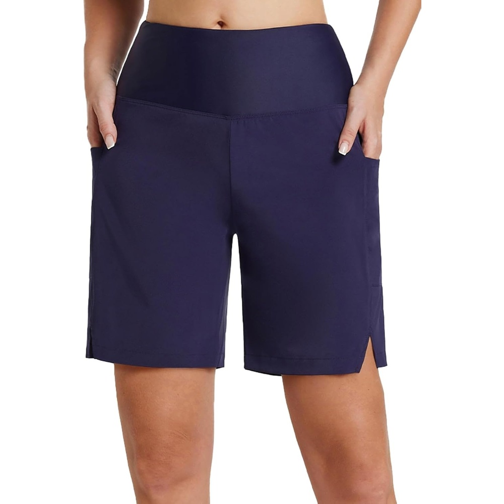 image:imagebaleaf Womens 5 7 Quick Dry High Waisted Swim Shorts with LinerDark Blue