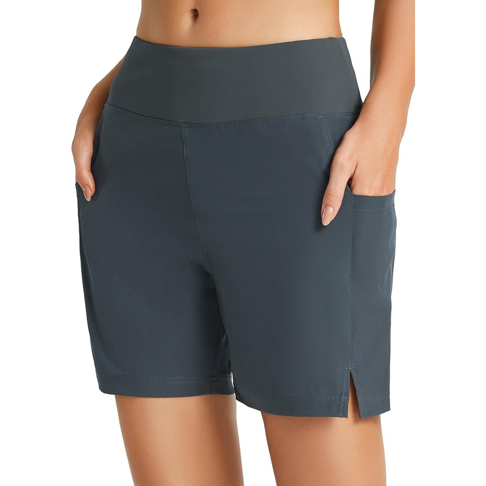 image:imagebaleaf Womens 5 7 Quick Dry High Waisted Swim Shorts with LinerDark Grey