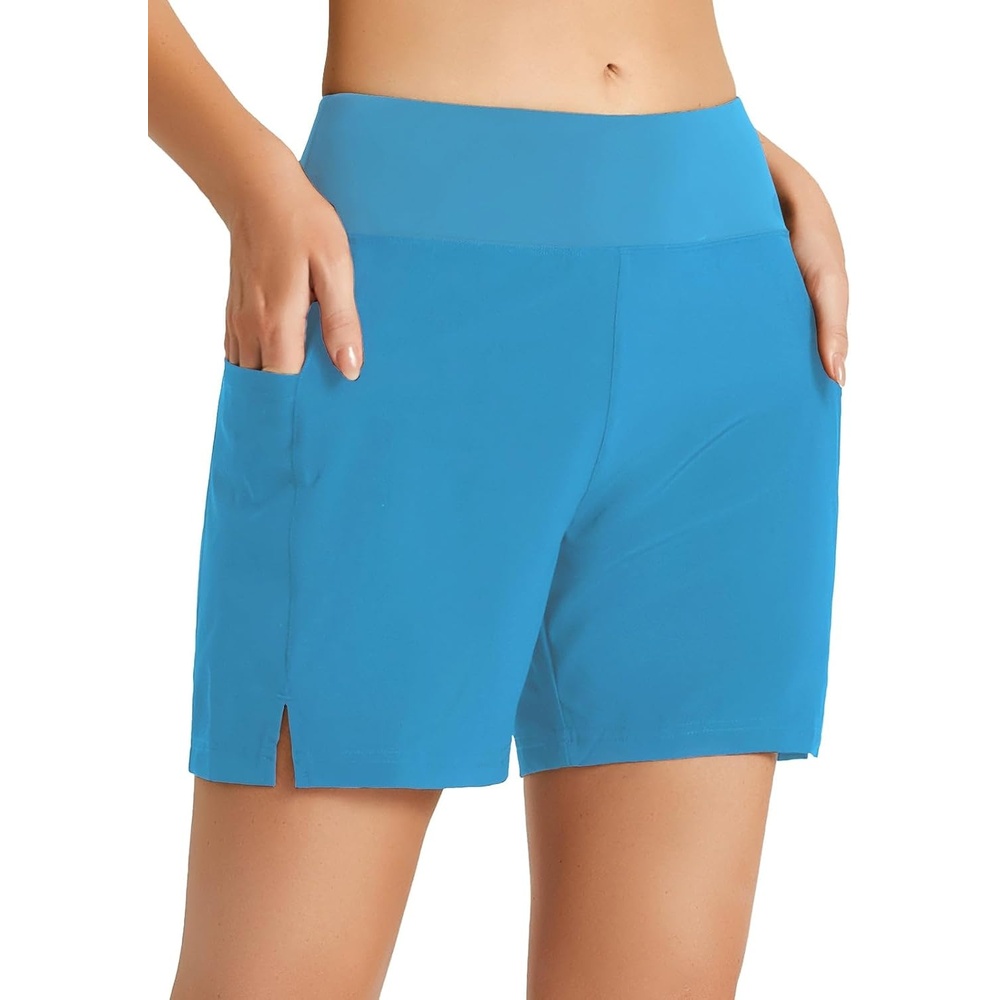 image:imagebaleaf Womens 5 7 Quick Dry High Waisted Swim Shorts with LinerElegant Blue