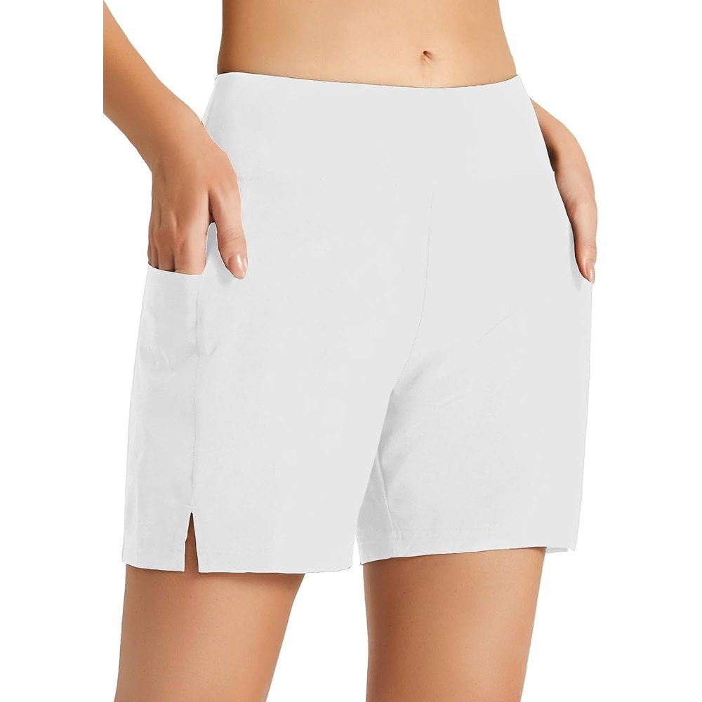image:imagebaleaf Womens 5 7 Quick Dry High Waisted Swim Shorts with LinerWhite