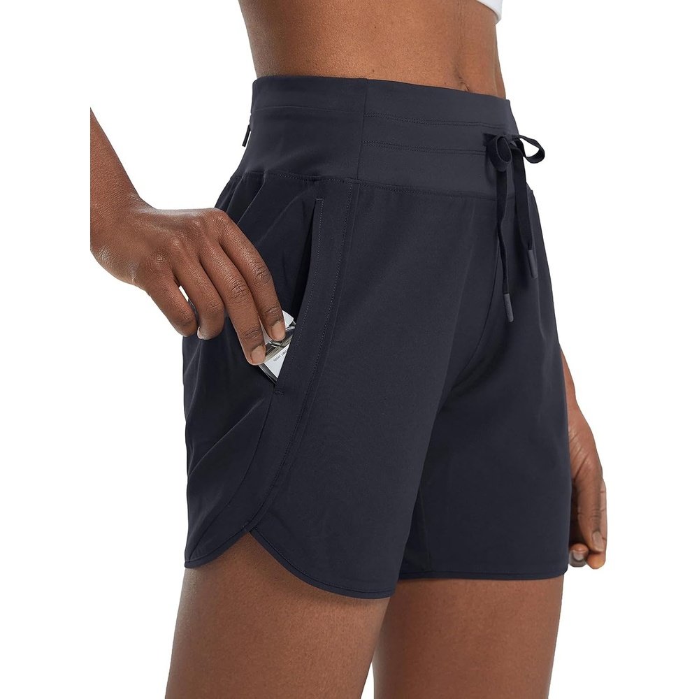 image:imagebaleaf Womens 5 Athletic Running Shorts with Zipper Pocket Hiking WorkoutBlack