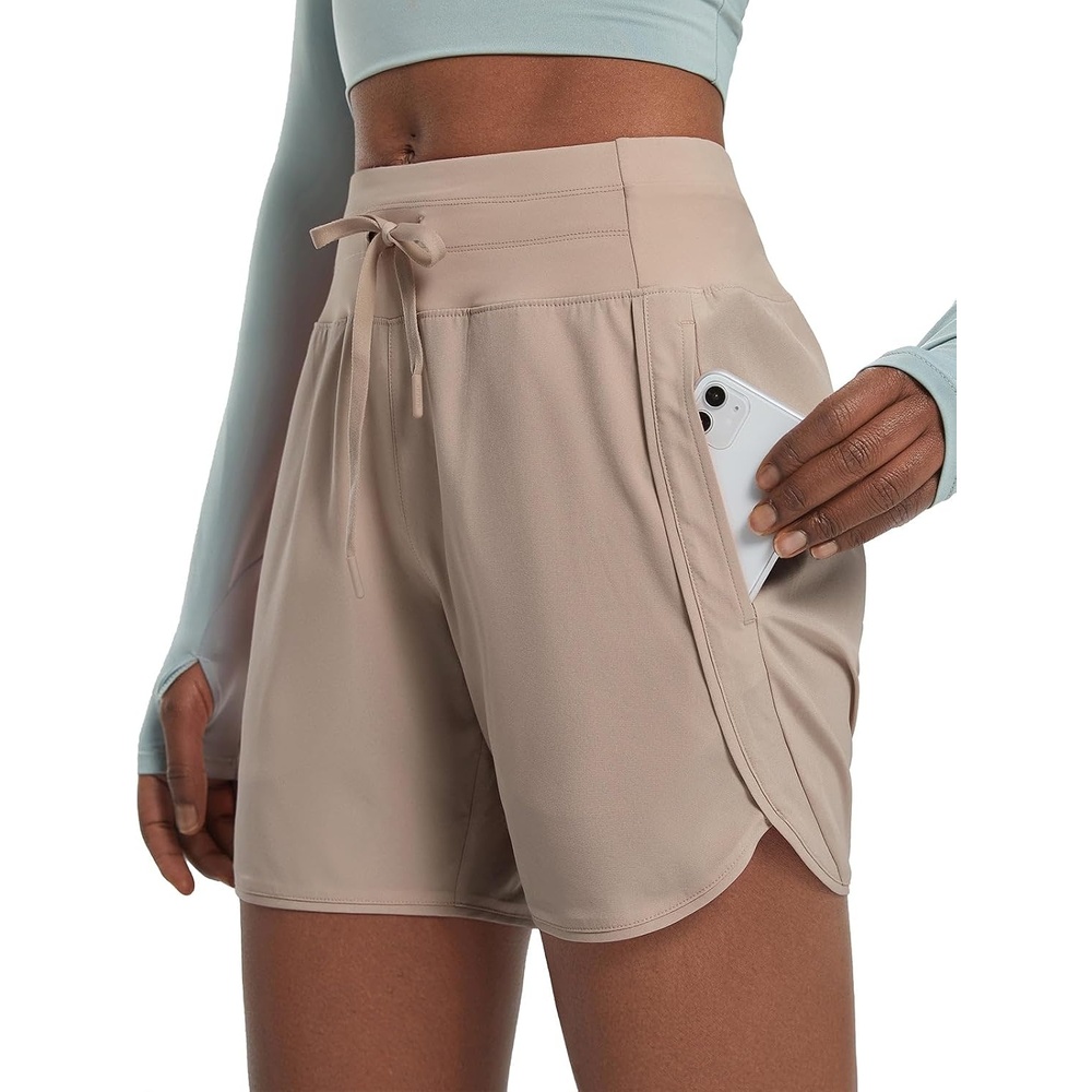 image:imagebaleaf Womens 5 Athletic Running Shorts with Zipper Pocket Hiking WorkoutKhaki