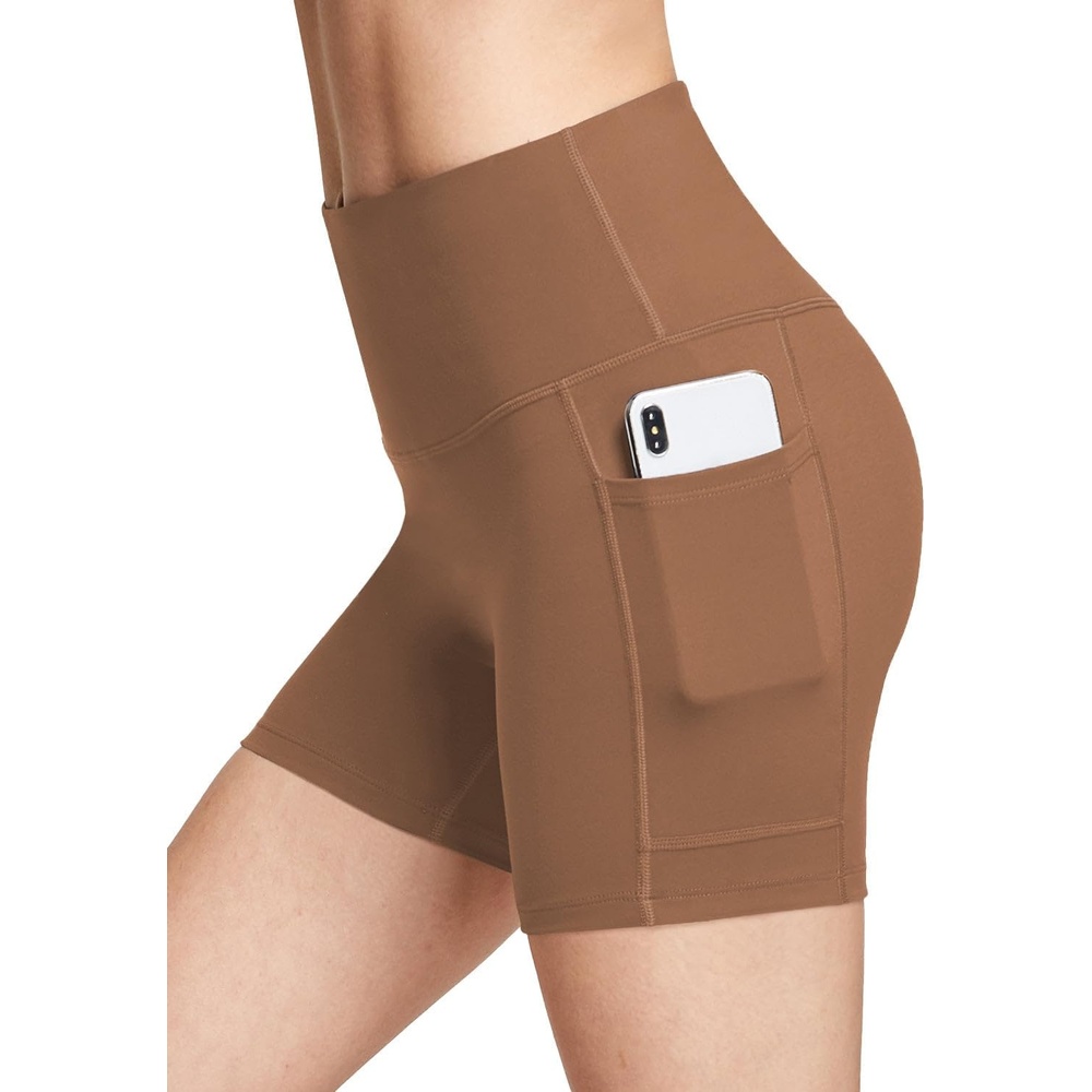 image:imagebaleaf Womens High Waist Biker Shorts with 3 PocketsBrownsofter