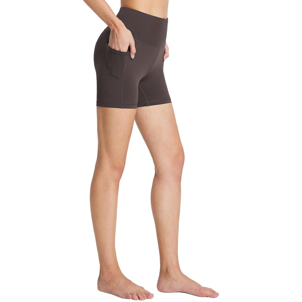 image:imagebaleaf Womens High Waist Biker Shorts with 3 PocketsBrownstretchierlycra