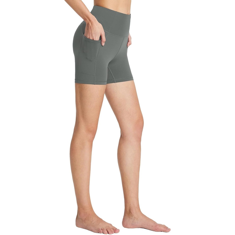 image:imagebaleaf Womens High Waist Biker Shorts with 3 PocketsGraystretchierlycra