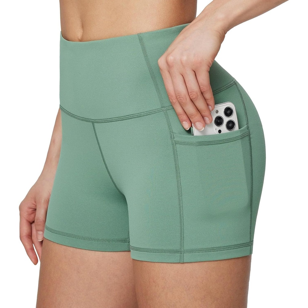 image:imagebaleaf Womens High Waist Biker Shorts with 3 PocketsGreenclassic