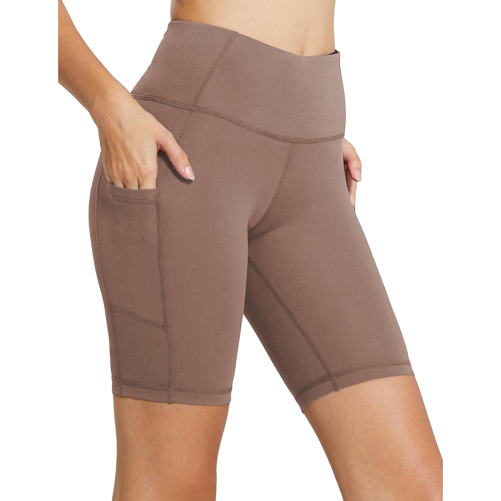 image:imagebaleaf Womens High Waist Biker Shorts with 3 PocketsLight Brownclassic