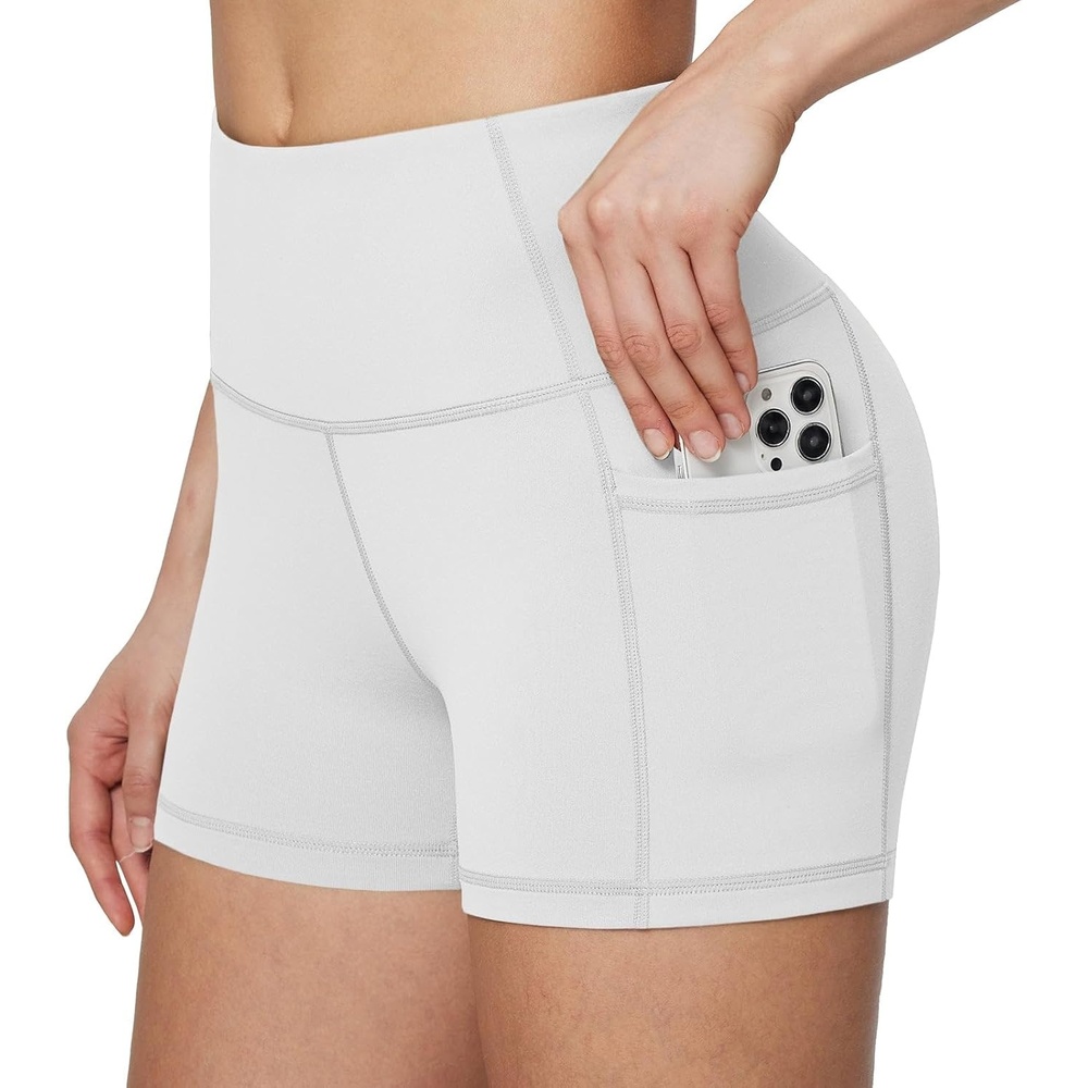 image:imagebaleaf Womens High Waist Biker Shorts with 3 PocketsWhiteclassic