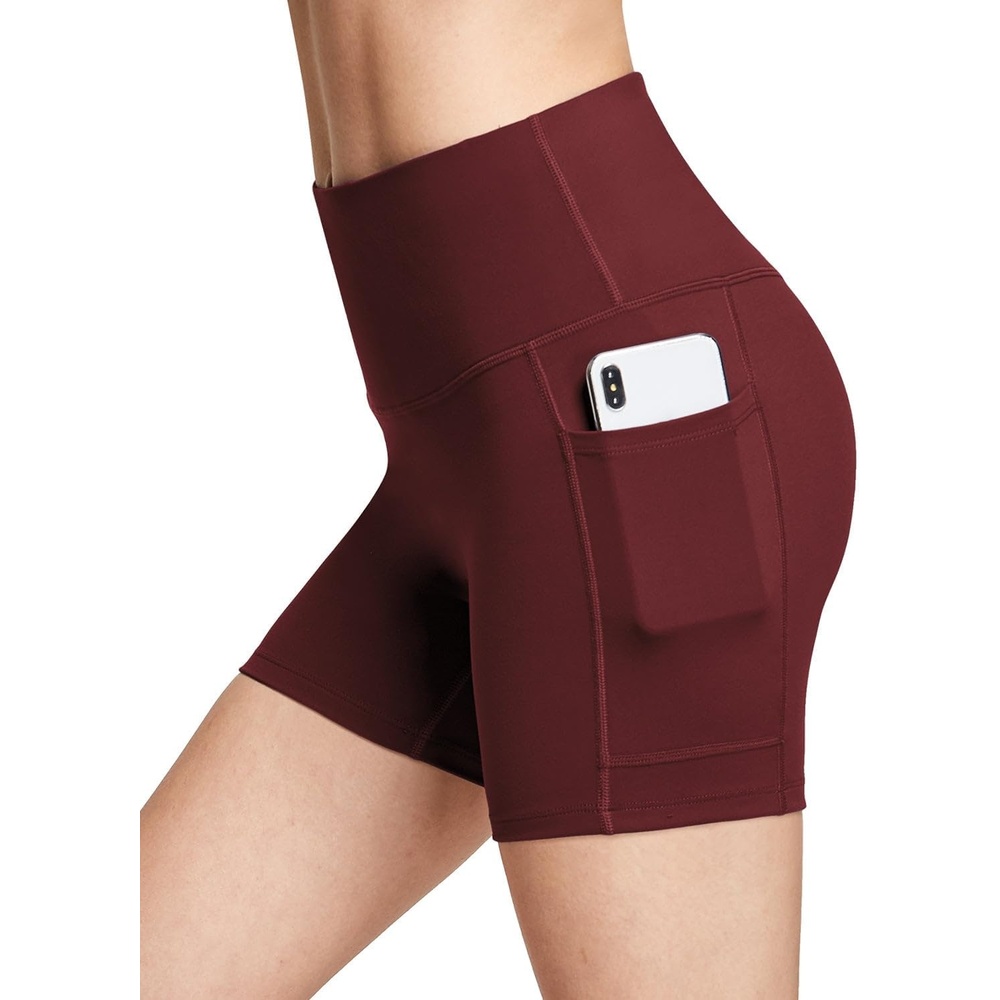 image:imagebaleaf Womens High Waist Biker Shorts with 3 PocketsWine Redsofter