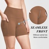 baleaf Women’s High Waist Biker Shorts with 3 Pockets(Brown-softer)