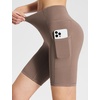 baleaf Women’s High Waist Biker Shorts with 3 Pockets(Light Brown-classic)