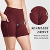 baleaf Women’s High Waist Biker Shorts with 3 Pockets(Wine Red-softer)
