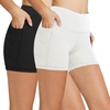 baleaf Women’s High Waist Biker Shorts with 3 Pockets(Black+white)