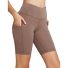 baleaf Women’s High Waist Biker Shorts with 3 Pockets(Light Brown-classic)