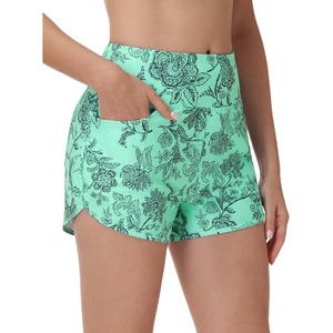 baleaf Women’s 3″ Swim Shorts with Velcro-Sealed Pockets(Green Floral)