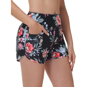 baleaf Women’s 3″ Swim Shorts with Velcro-Sealed Pockets(Red Floral)