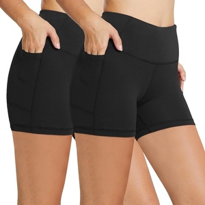 baleaf Women’s High Waist Biker Shorts with 3 Pockets(Black+black)