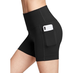 baleaf Women’s High Waist Biker Shorts with 3 Pockets(Black-softer)