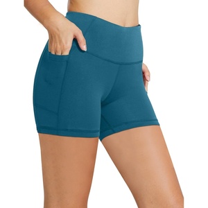 baleaf Women’s High Waist Biker Shorts with 3 Pockets(Blue-classic)