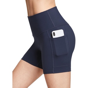 baleaf Women’s High Waist Biker Shorts with 3 Pockets(Blue-softer)