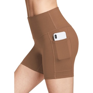 baleaf Women’s High Waist Biker Shorts with 3 Pockets(Brown-softer)