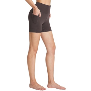 baleaf Women’s High Waist Biker Shorts with 3 Pockets(Brown-stretchier-lycra)