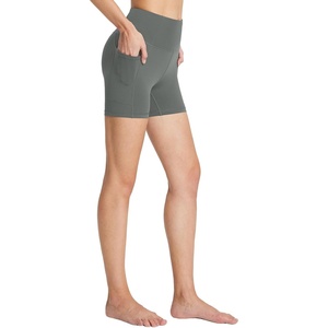 baleaf Women’s High Waist Biker Shorts with 3 Pockets(Gray-stretchier-lycra)