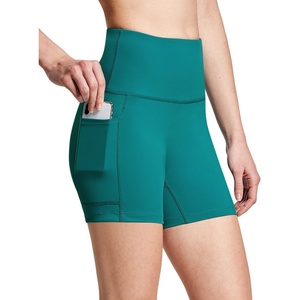 baleaf Women’s High Waist Biker Shorts with 3 Pockets(Green-softer)