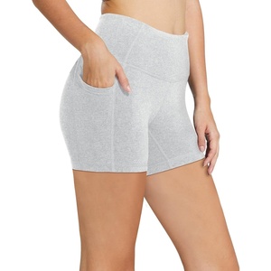 baleaf Women’s High Waist Biker Shorts with 3 Pockets(Light Grey-classic)
