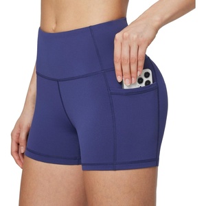 baleaf Women’s High Waist Biker Shorts with 3 Pockets(Navy Blue-classic)