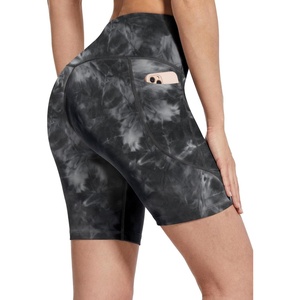 baleaf Women’s High Waist Biker Shorts with 3 Pockets(Tie Dye Black-softer)