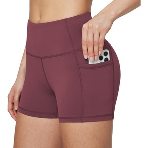 baleaf Women’s High Waist Biker Shorts with 3 Pockets(Wine Red-classic)